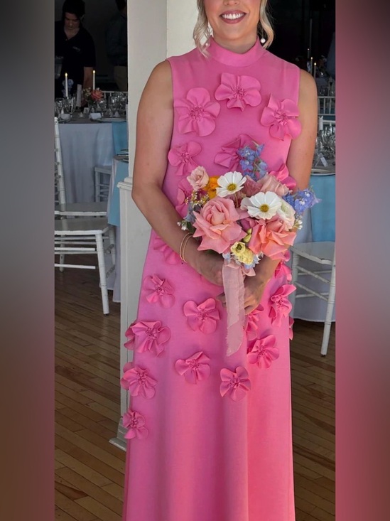 Dresses & Skirts - Sleeveless Fuchsia 3 D floral Appliqué Maxi Dress Sz 8